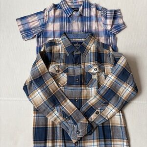 Place Kids Plaid Button Down Shirts - Blue and Tan Lot/2